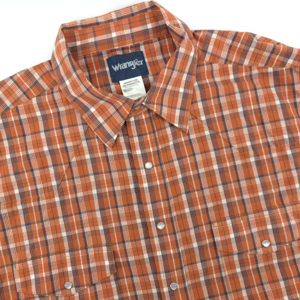 Wrangler Mens 2XLT Plaid Multicolor Western Shirt Long‎ Sleeve Pearl Snap Cowboy
